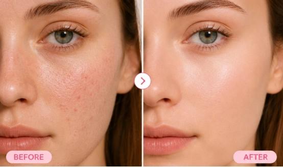 Antes y después con suero de niacinamida